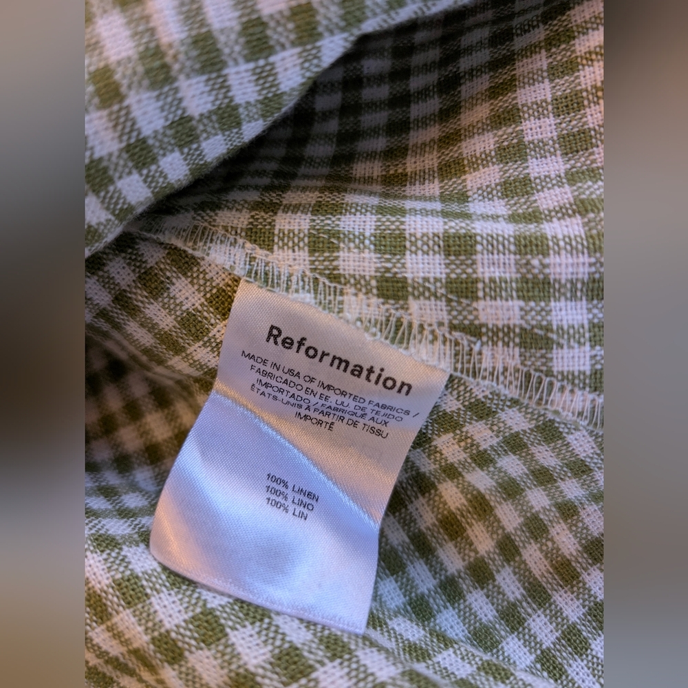 Reformation Daria Linen Mini Dress Avocado Green Gingham Check Size 4 - Picture 13 of 14
